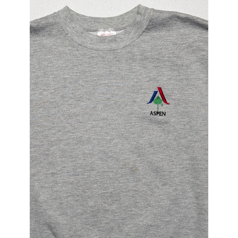 Hanes Aspen Embroidered Crewneck Sweatshirt Mens L Gray Ski Resort 90s - Picture 2 of 13